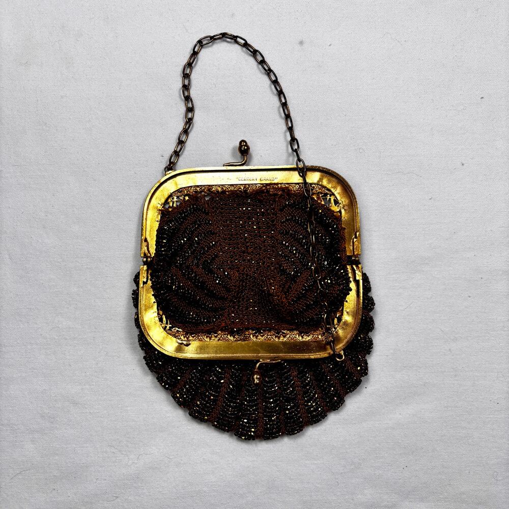 Antique 1920s Art Deco Beaded Purse Glass Seed Beads Metal Frame Flapper Bag 20s - Picture 6 of 10